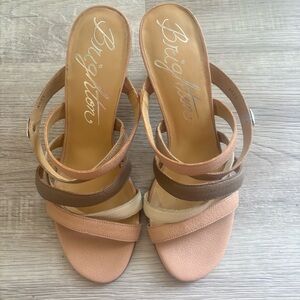 Brighton Peach and Neutral Multi-Strap Slide Sandals Size 8.5